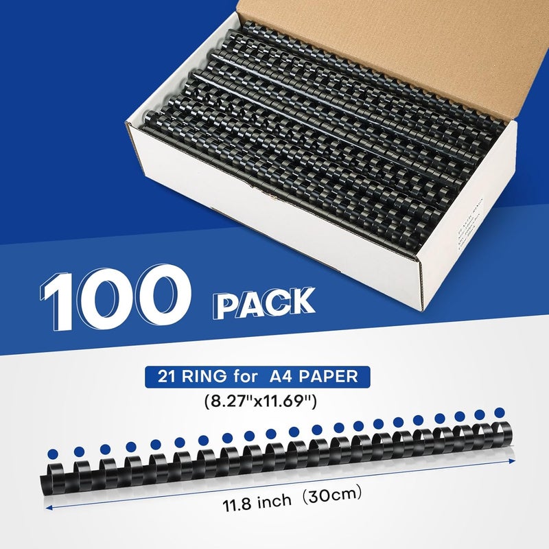 MYFULLY 100 Pack 21 Ring Plastic Comb Binding Spines | 5/8 Inch Diameter, 115 Sheet Capacity, A4, Black Binding Comb (5/8"(115 Sheet Capacity)) - Image 3